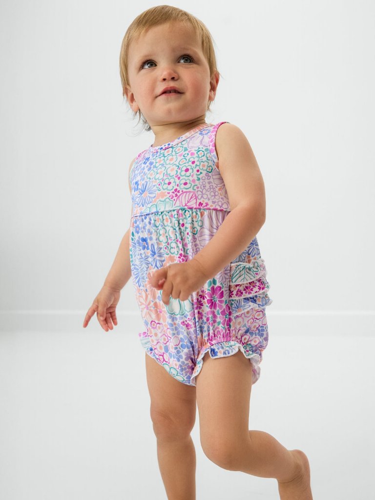 (Euc) Little Sleepies Doodle Blooms Bubble Romper - Size: 18-24m
